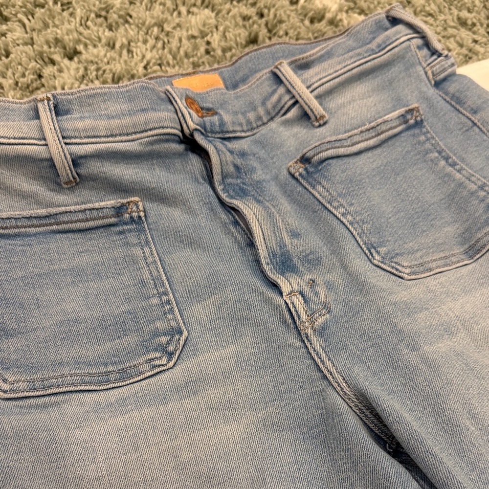 Mother High-Rise Light Blue Wide-Leg Jeans for Women - petite - Picture 3 of 4